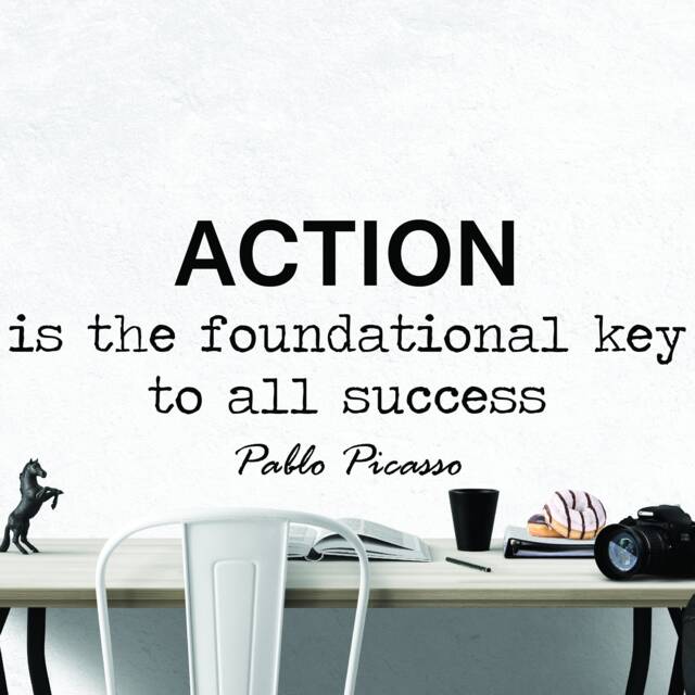 Pablo Picasso Action Inspirational Motivational Wall Decal Quote Art Inspired Focus Positive Home Room Decor Encouragement 42x16 In - image 1
