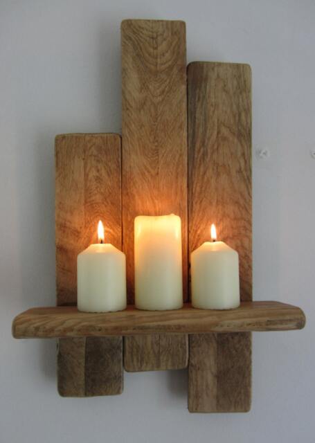 45cm Tall Floating Shelf/Wall Sconce Candleholder Rustic Reclaimed Pallet Wood & Antique Brown Beeswax - image 1