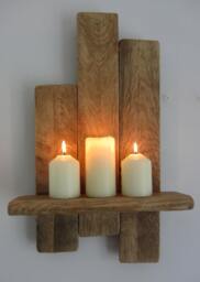 45cm Tall Floating Shelf/Wall Sconce Candleholder Rustic Reclaimed Pallet Wood & Antique Brown Beeswax - thumbnail 1