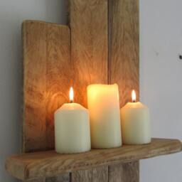 45cm Tall Floating Shelf/Wall Sconce Candleholder Rustic Reclaimed Pallet Wood & Antique Brown Beeswax - thumbnail 2
