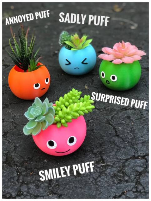 Family Pack Puff Planter - x4, Christmas Gift Smiley Face, Surprised, Coworker Gift, Birthday Annoyed, Sad Face, Emoji - image 1