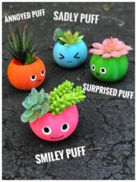 Family Pack Puff Planter - x4, Christmas Gift Smiley Face, Surprised, Coworker Gift, Birthday Annoyed, Sad Face, Emoji - thumbnail 1
