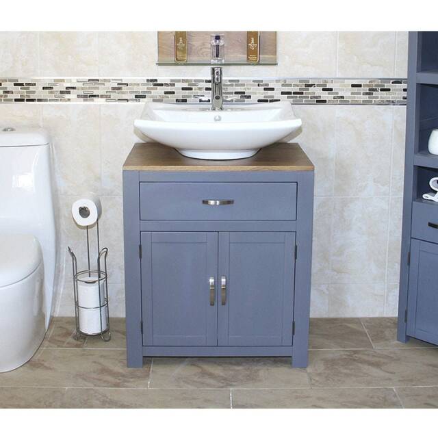 Bathroom Vanity Grey Painted Wood Wash Stand & Ceramic Basin Set 502Gcb016 - image 1