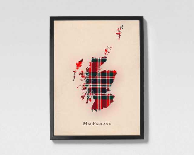 Clan Macfarlane Scottish Tartan Map - Of Scotland Family Wall Decor, Ready To Hang - image 1