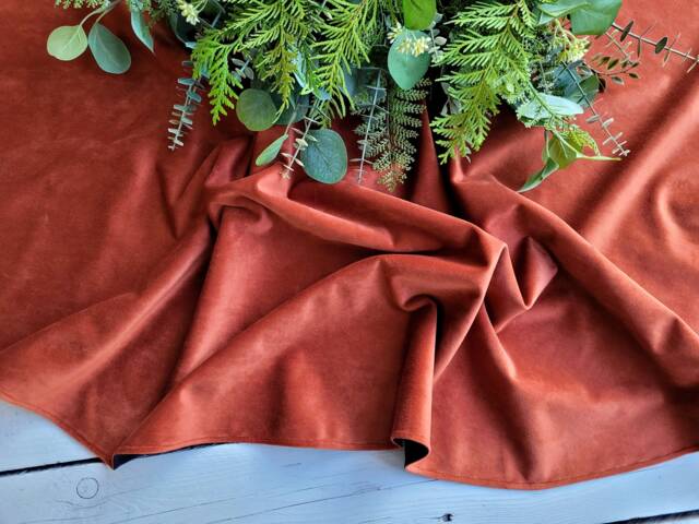 Brick Orange Velvet Tree Skirt, Christmas Monochrome Skirt - image 1
