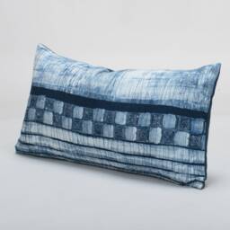 Indigo Batik Lumbar Pillow Cover - Handspun Hmong Fabric, 12x24 - thumbnail 2
