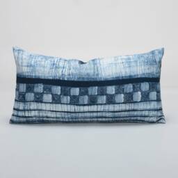 Indigo Batik Lumbar Pillow Cover - Handspun Hmong Fabric, 12x24 - thumbnail 1
