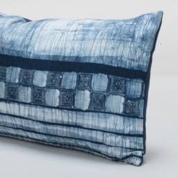 Indigo Batik Lumbar Pillow Cover - Handspun Hmong Fabric, 12x24 - thumbnail 3