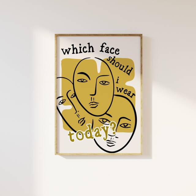 Retro Face Sketch Art Print Mid-Century Modern Yellow Poster - image 1