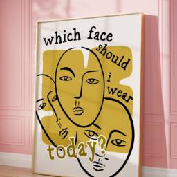 Retro Face Sketch Art Print Mid-Century Modern Yellow Poster - thumbnail 2