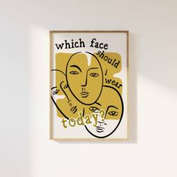 Retro Face Sketch Art Print Mid-Century Modern Yellow Poster - thumbnail 1