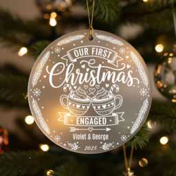 First Christmas Engaged Ornament, Personalised Couple Names Bauble, Engagement Gift 2025 - thumbnail 3
