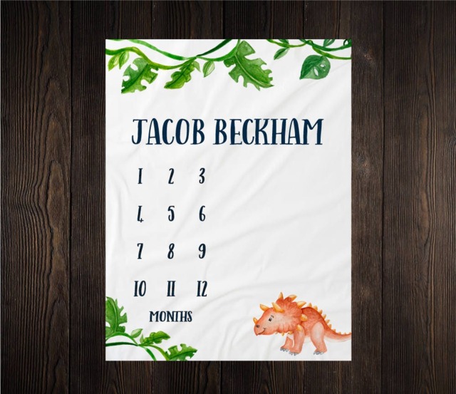 Dinosaur Milestone Blanket Monthly Growth Tracker Soft Fleece Baby Shower Gift Newborn Watch Me Grow Boy - image 1