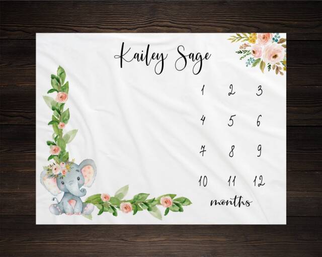 Safari Baby Milestone Blanket Month Growth Tracker Fleece Shower Elephant Newborn Gift Animals - image 1