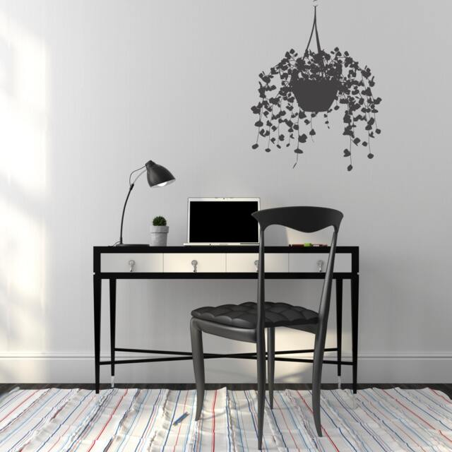 Modern Hanging Basket Leaves & Vines Silhouette - Wall Decal Custom Vinyl Art Stickers - image 1