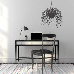 Modern Hanging Basket Leaves & Vines Silhouette - Wall Decal Custom Vinyl Art Stickers - thumbnail 1