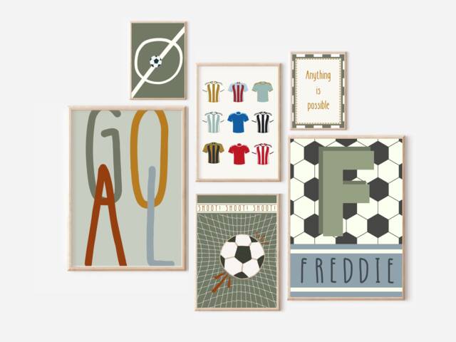 Set Of Football Gallery Wall Prints For A Playroom, Bedroom Or Nursery, Including Personalised Initial & Name Print - Unframed - image 1