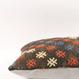 Anatolian Kilim Lumbar Pillow Bohemian Wool Cushion Cover - 16x24 - thumbnail 4
