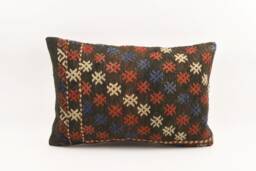 Anatolian Kilim Lumbar Pillow Bohemian Wool Cushion Cover - 16x24 - thumbnail 1