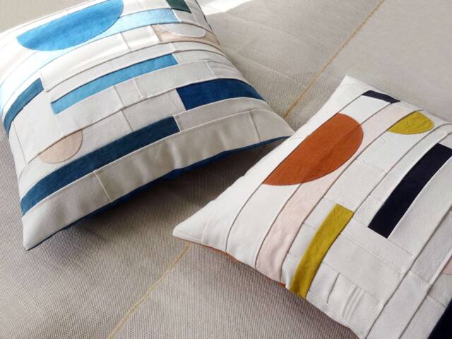 Decorative Cushions Square 40 X cm Design in Cotton & Linen Geometric Graphic Pattern Bauhaus Natural Dye Handmade - image 1