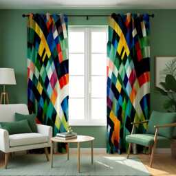 Colorful Geometric Curtains, Abstract Rainbow Pattern Window Drapes For Living Room Or Bedroom, Bold Modern Home Decor