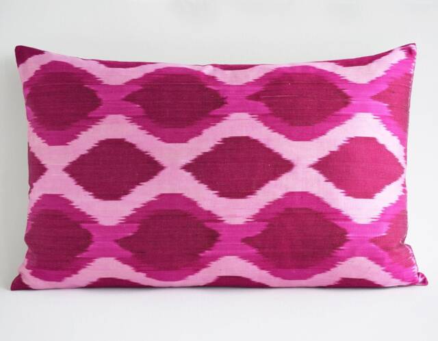 16x24 Handmade Ikat Silk Pillow Cover, Pink Lumbar Cover, Solid Decorative Cover - image 1