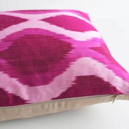 16x24 Handmade Ikat Silk Pillow Cover, Pink Lumbar Cover, Solid Decorative Cover - thumbnail 2