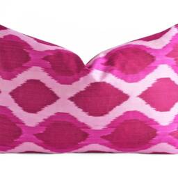 16x24 Handmade Ikat Silk Pillow Cover, Pink Lumbar Cover, Solid Decorative Cover - thumbnail 3