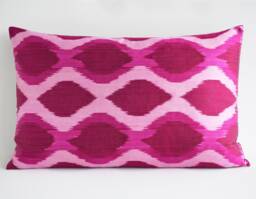 16x24 Handmade Ikat Silk Pillow Cover, Pink Lumbar Cover, Solid Decorative Cover - thumbnail 1