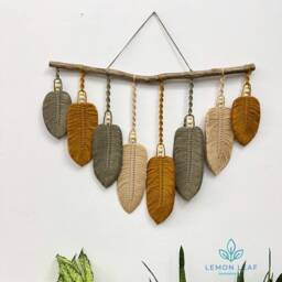 Macrame Feather Wall Hanging Rustic Boho Home Decor - thumbnail 4