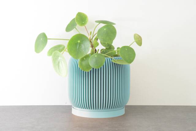 "Ribbed Modern Planter With Drainage & Saucer in Cotton Candy Blue, Unique 3D-Printed Plant Pot, Small To Large Sizes 4"" 5"" 6"" 7"" 8" - image 1