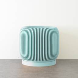 "Ribbed Modern Planter With Drainage & Saucer in Cotton Candy Blue, Unique 3D-Printed Plant Pot, Small To Large Sizes 4"" 5"" 6"" 7"" 8" - thumbnail 2