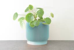 "Ribbed Modern Planter With Drainage & Saucer in Cotton Candy Blue, Unique 3D-Printed Plant Pot, Small To Large Sizes 4"" 5"" 6"" 7"" 8"