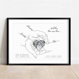 Personalised New Baby Gift For Parents, Family Hands Line Art Print Keepsake - thumbnail 2