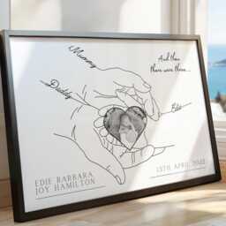 Personalised New Baby Gift For Parents, Family Hands Line Art Print Keepsake - thumbnail 3