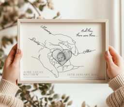 Personalised New Baby Gift For Parents, Family Hands Line Art Print Keepsake - thumbnail 1