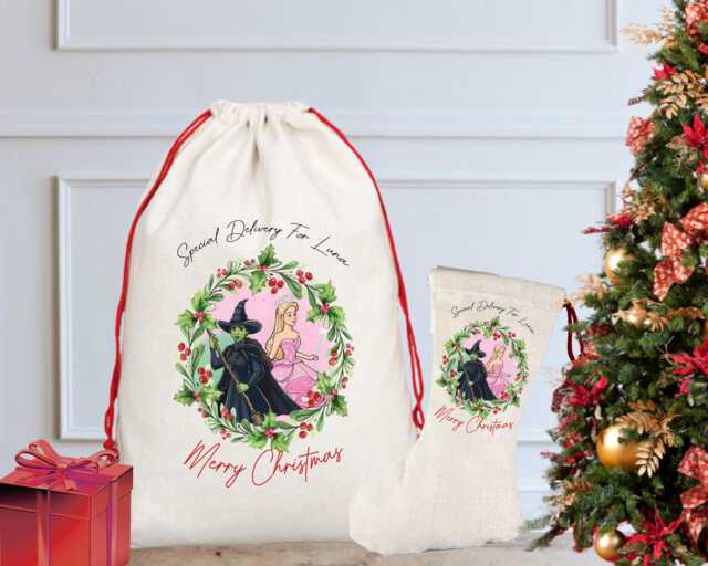 Personalised Wicked Elphaba & Glinda Christmas Sack/stocking - image 1