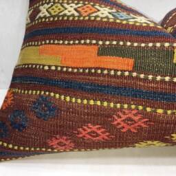 Vintage Turkish Kilim Pillow, Handwoven Accent Cushion - 16x24 - thumbnail 3