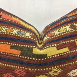 Vintage Turkish Kilim Pillow, Handwoven Accent Cushion - 16x24 - thumbnail 2