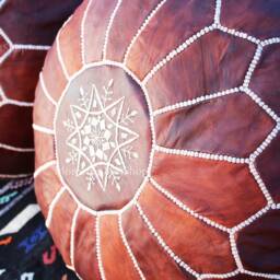 Set Of 2 Unstuffed Moroccan Leather Poufs Tan Ottoman Footstools - thumbnail 3
