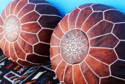 Set Of 2 Unstuffed Moroccan Leather Poufs Tan Ottoman Footstools