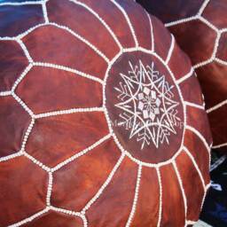Set Of 2 Unstuffed Moroccan Leather Poufs Tan Ottoman Footstools - thumbnail 4