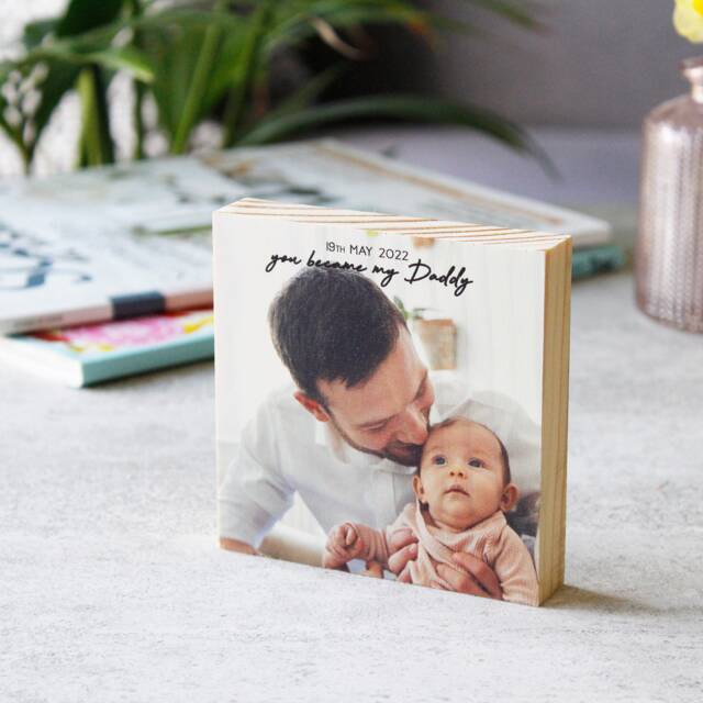 First Father's Day Wooden Photo Block- Gift - Wood Print Photography For Dad Daddy - image 1