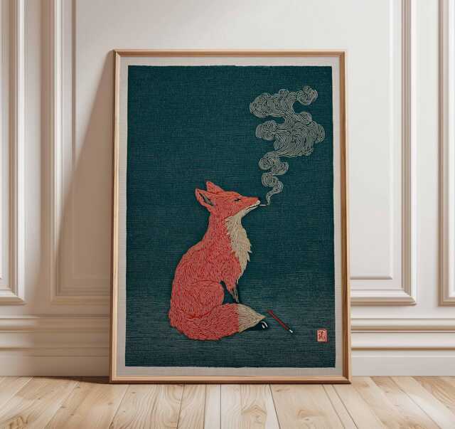 Fox Poster, Japanese Minimalist Animal Wall Art Print, Modern Zen Artwork, Quirky Wildlife Decor, Cool Illustration Print - image 1