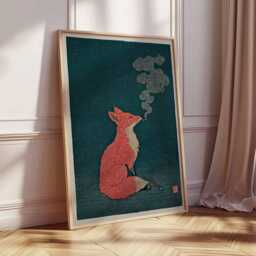 Fox Poster, Japanese Minimalist Animal Wall Art Print, Modern Zen Artwork, Quirky Wildlife Decor, Cool Illustration Print - thumbnail 2