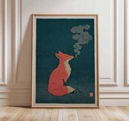 Fox Poster, Japanese Minimalist Animal Wall Art Print, Modern Zen Artwork, Quirky Wildlife Decor, Cool Illustration Print - thumbnail 1