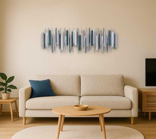 Modern Wood Wall Art - Teal & Grey Contemporary Wooden Decor - image 1
