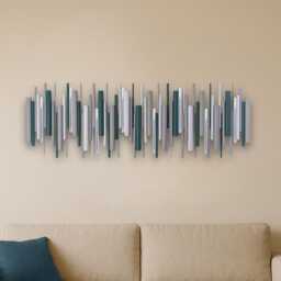 Modern Wood Wall Art - Teal & Grey Contemporary Wooden Decor - thumbnail 3