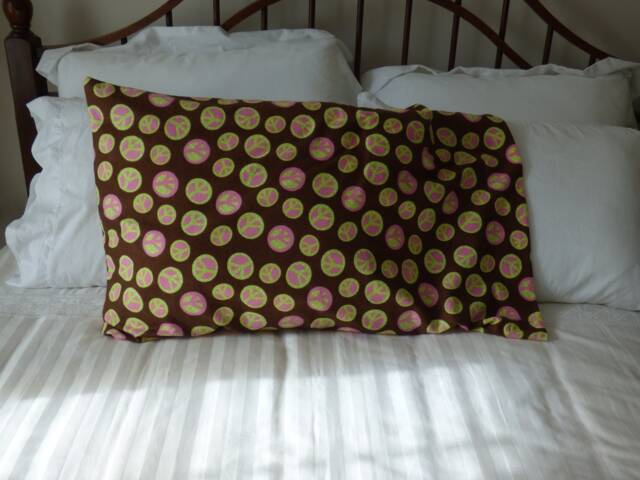 Brown Peace Signs Print Flannel Pillow Case - Standard Size - Free Us Shipping - image 1