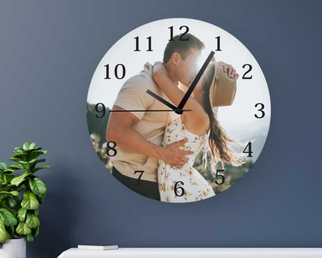 Personalised Photo Clock - Glass 20cm Round Wall Decor 1st Wedding Anniversary Husband Wife Keepsake Gift Ideas For Them Custom - image 1